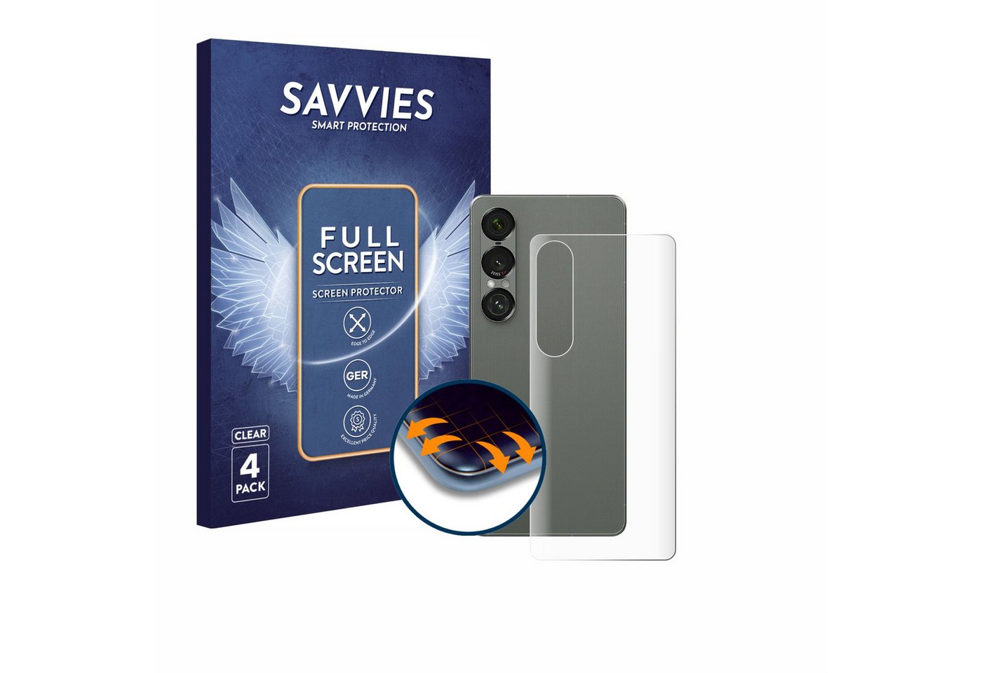 Savvies Displayschutzfolie Fullscreen Schutzfolie für Sony Xperia 1 VII (Rückseite), 4 Stück, Displayschutz Folie Fullcover Klar Transparent von Savvies