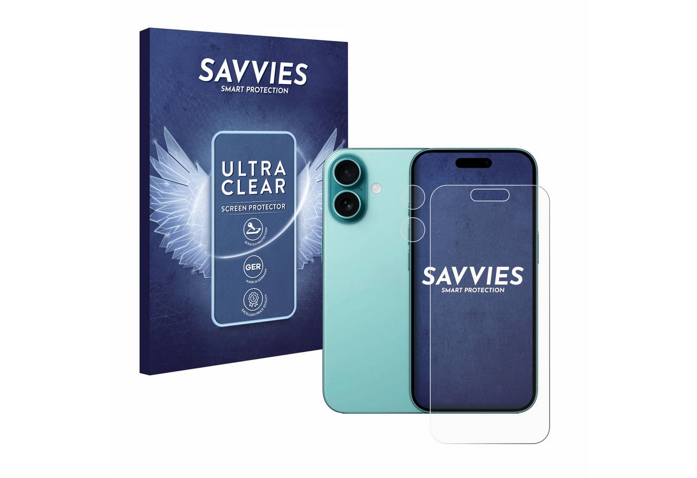 Savvies Displayschutzfolie Schutzfolie für Apple iPhone 16 (Display+Kamera), 18 Stück, Displayschutz Schutz Folie Klar Transparent von Savvies