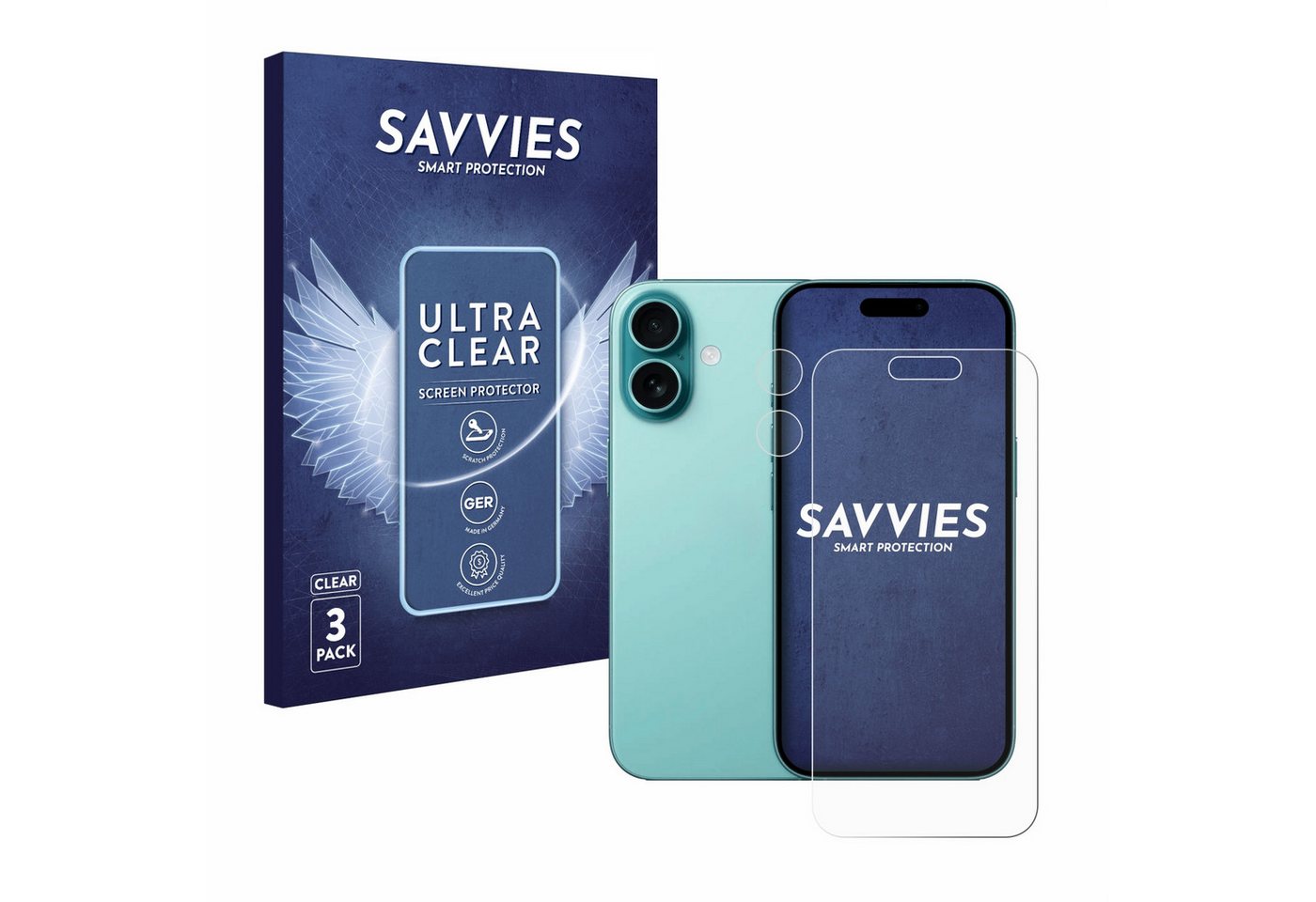 Savvies Displayschutzfolie Schutzfolie für Apple iPhone 16 (Display+Kamera), 6 Stück, Displayschutz Schutz Folie Klar Transparent von Savvies