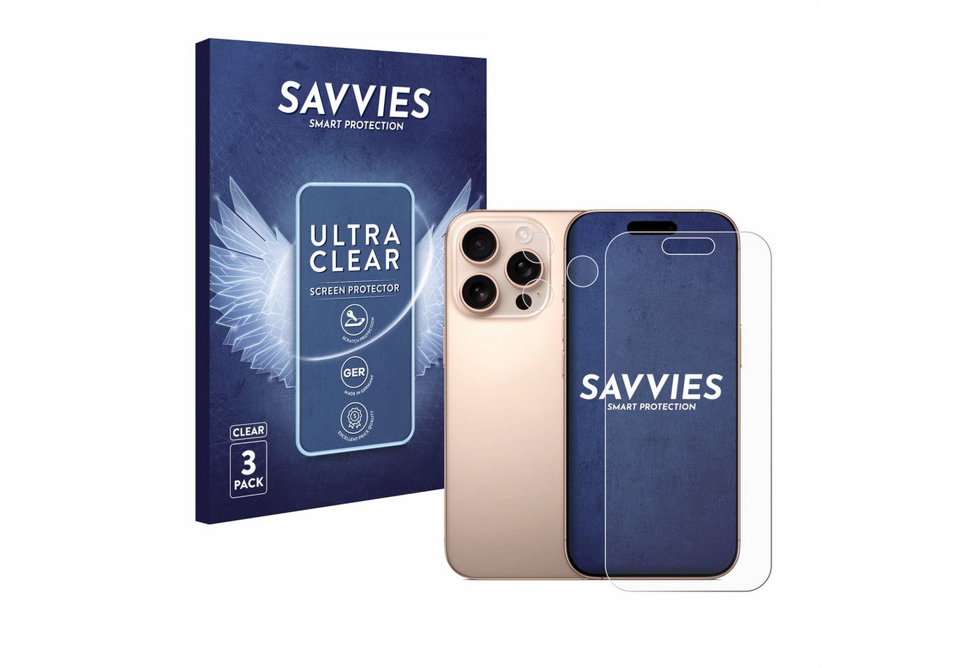 Savvies Displayschutzfolie Schutzfolie für Apple iPhone 16 Pro (Display+Kamera), 6 Stück, 6 Stück, Displayschutz Schutz Folie Klar Transparent von Savvies