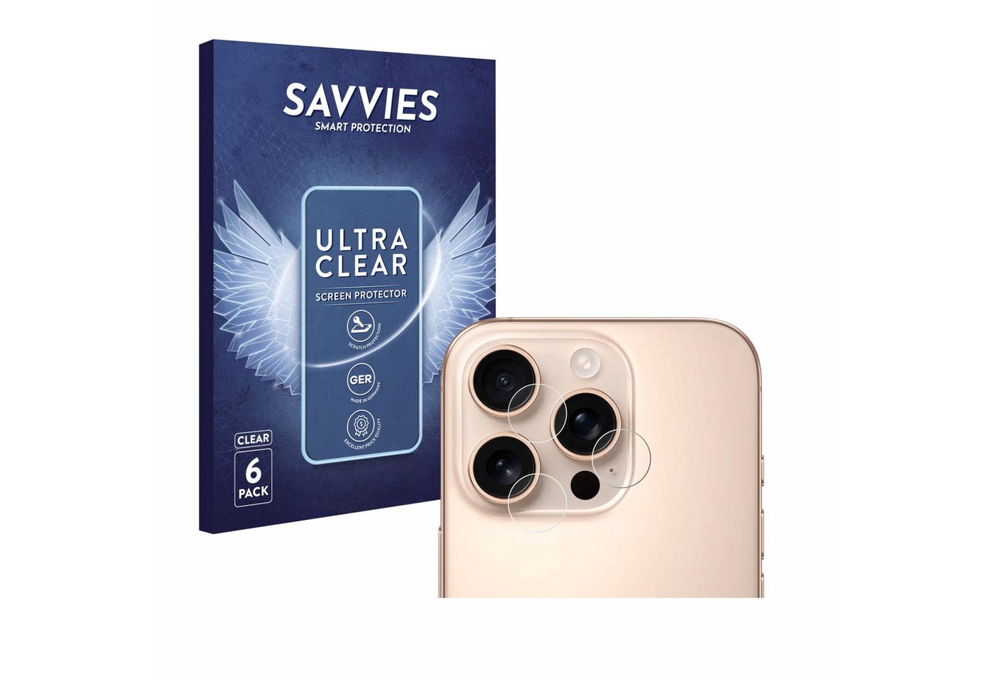 Savvies Displayschutzfolie Schutzfolie für Apple iPhone 16 Pro (NUR Kameraschutz), 6 Stück, Displayschutz Schutz Folie Klar Transparent von Savvies