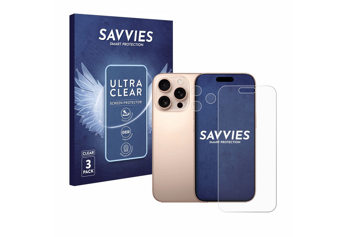 Savvies Displayschutzfolie Schutzfolie für Apple iPhone 16 Pro Max (Display+Kamera), 6 Stück, Displayschutz Schutz Folie Klar Transparent von Savvies