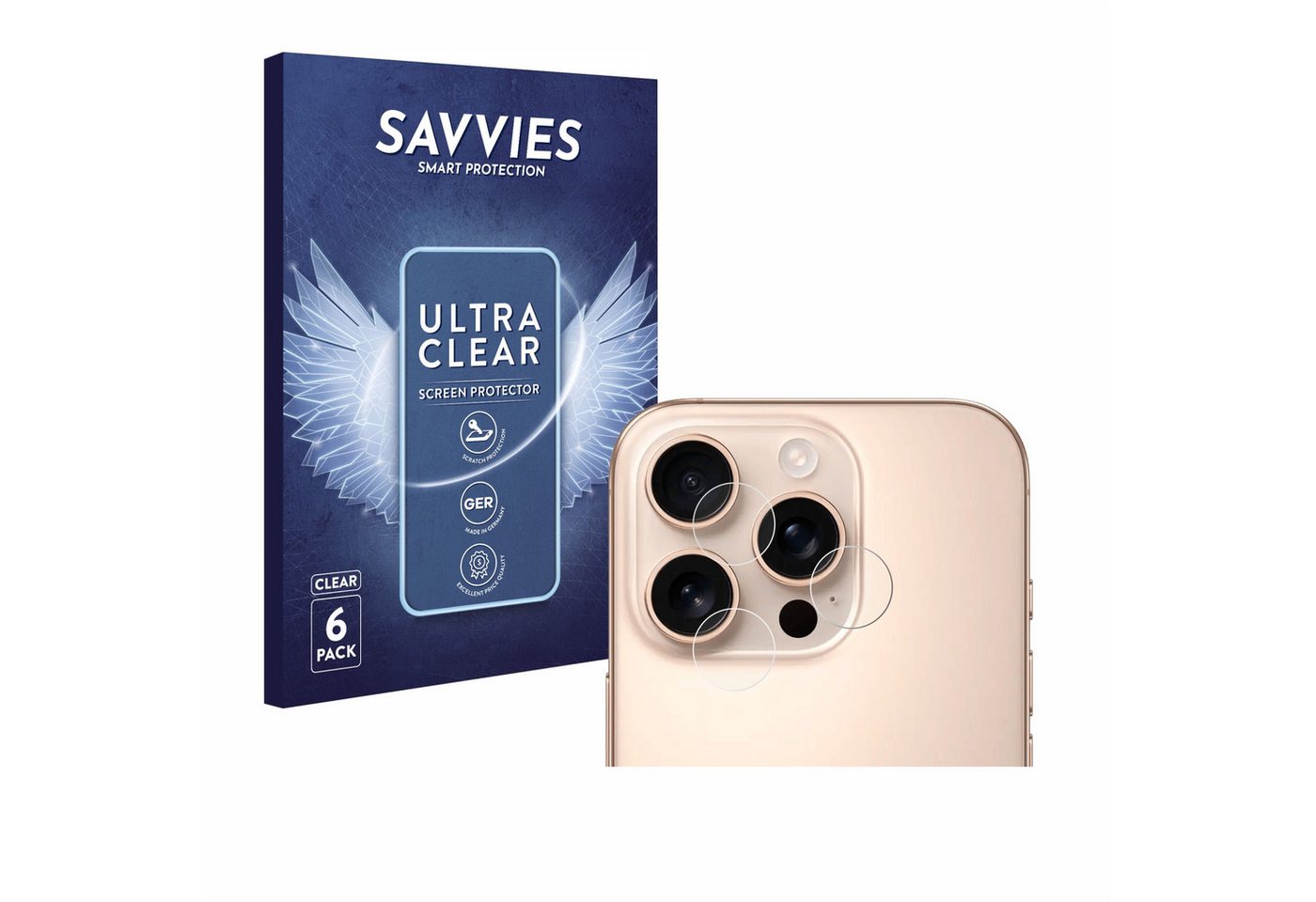 Savvies Displayschutzfolie Schutzfolie für Apple iPhone 16 Pro Max (NUR Kameraschutz), 6 Stück, Displayschutz Schutz Folie Klar Transparent von Savvies