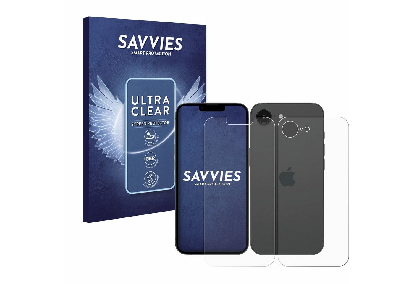 Savvies Displayschutzfolie Schutzfolie für Apple iPhone 16e (Display+Rückseite), 18 Stück, Displayschutz Schutz Folie Klar Transparent von Savvies