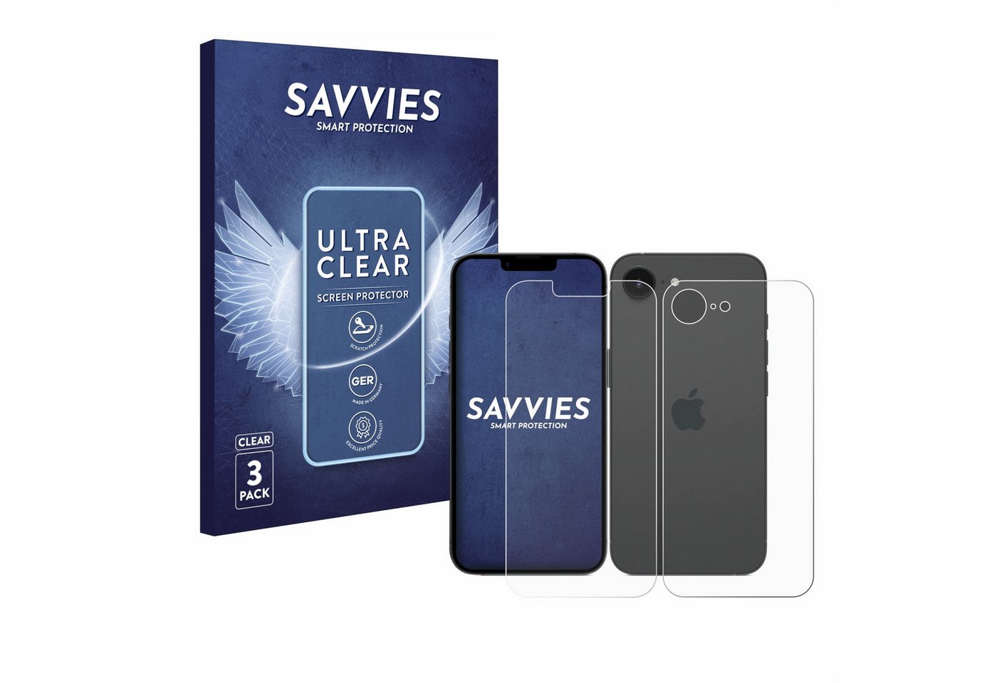 Savvies Displayschutzfolie Schutzfolie für Apple iPhone 16e (Display+Rückseite), 6 Stück, Displayschutz Schutz Folie Klar Transparent von Savvies