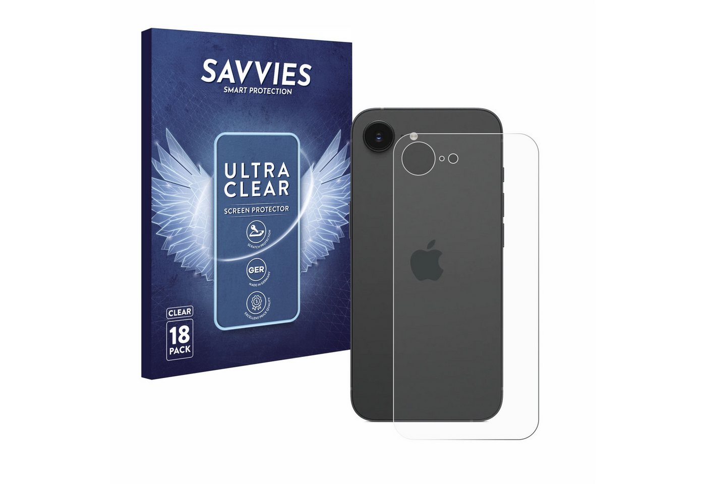 Savvies Displayschutzfolie Schutzfolie für Apple iPhone 16e (Rückseite), 18 Stück, Displayschutz Schutz Folie Klar Transparent von Savvies
