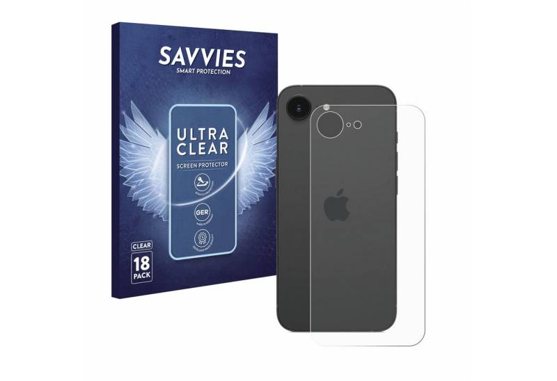 Savvies Displayschutzfolie Schutzfolie für Apple iPhone 16e (Rückseite), 18 Stück, 18 Stück, Displayschutz Schutz Folie Klar Transparent von Savvies