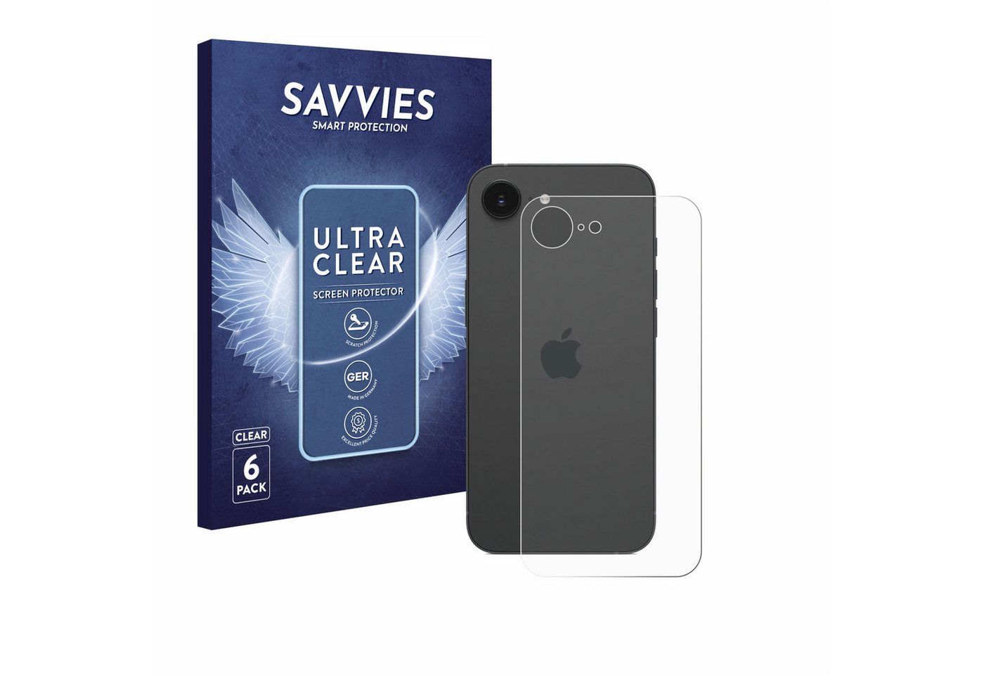 Savvies Displayschutzfolie Schutzfolie für Apple iPhone 16e (Rückseite), 6 Stück, Displayschutz Schutz Folie Klar Transparent von Savvies