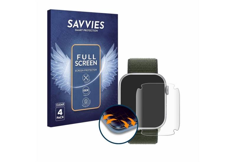 Savvies Full-Cover Schutzfolie für Apple Watch Series 9 (45 mm), Displayschutzfolie, 4 Stück, 3D Curved klar von Savvies