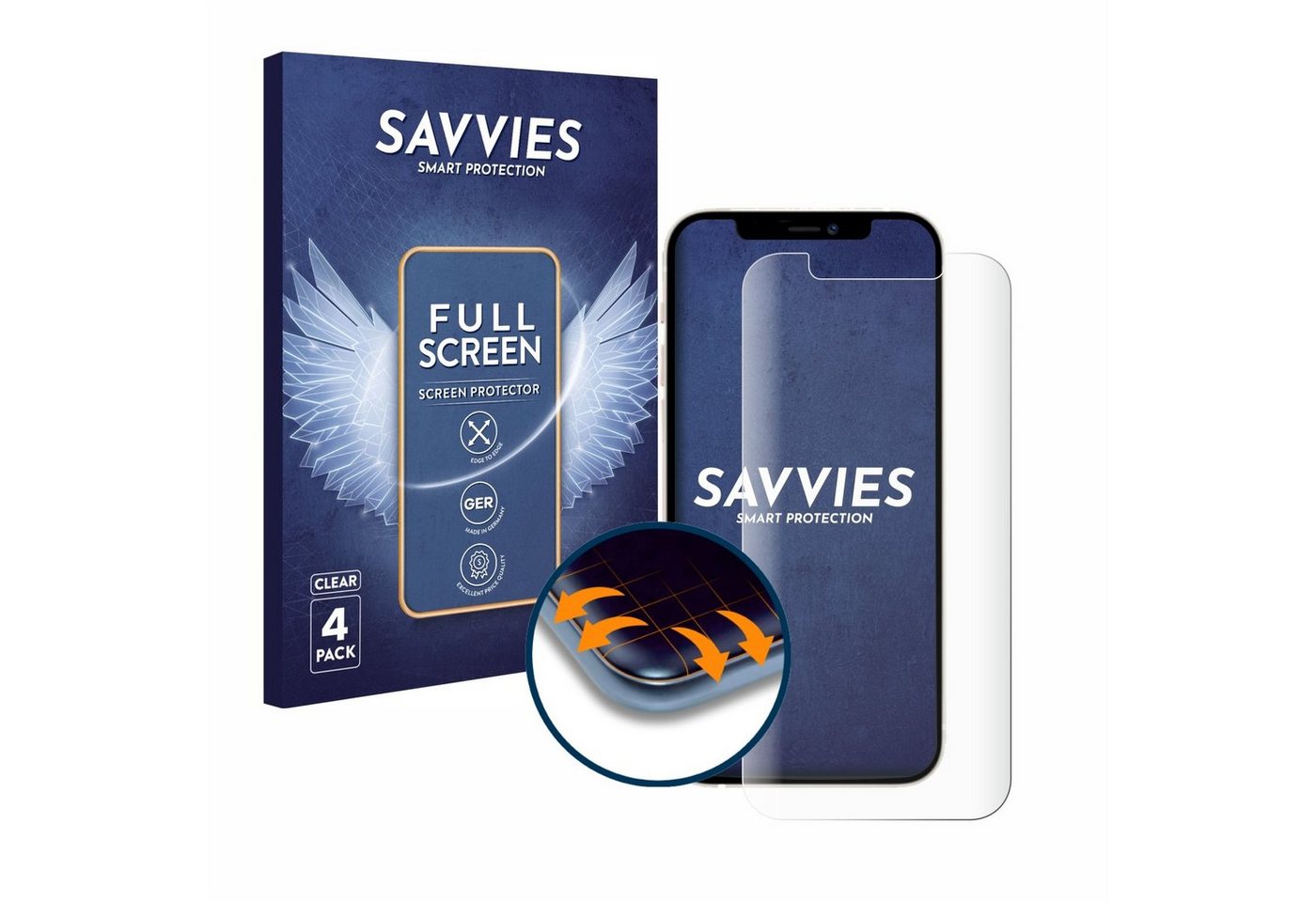 Savvies Displayschutzfolie Fullscreen Schutzfolie für Apple iPhone 12, 4 Stück, Displayschutz Folie Fullcover Klar Transparent Savvies Displayschutzfolie Fullscreen Schutzfolie für Apple iPhone 12, 4 Stück, Displayschutz Folie Fullcover Klar Transparent von Savvies