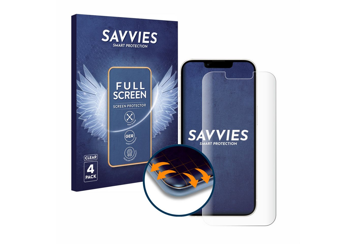 Savvies Displayschutzfolie Fullscreen Schutzfolie für Apple iPhone 13, 4 Stück, Displayschutz Folie Fullcover Klar Transparent Savvies Displayschutzfolie Fullscreen Schutzfolie für Apple iPhone 13, 4 Stück, Displayschutz Folie Fullcover Klar Transparent von Savvies