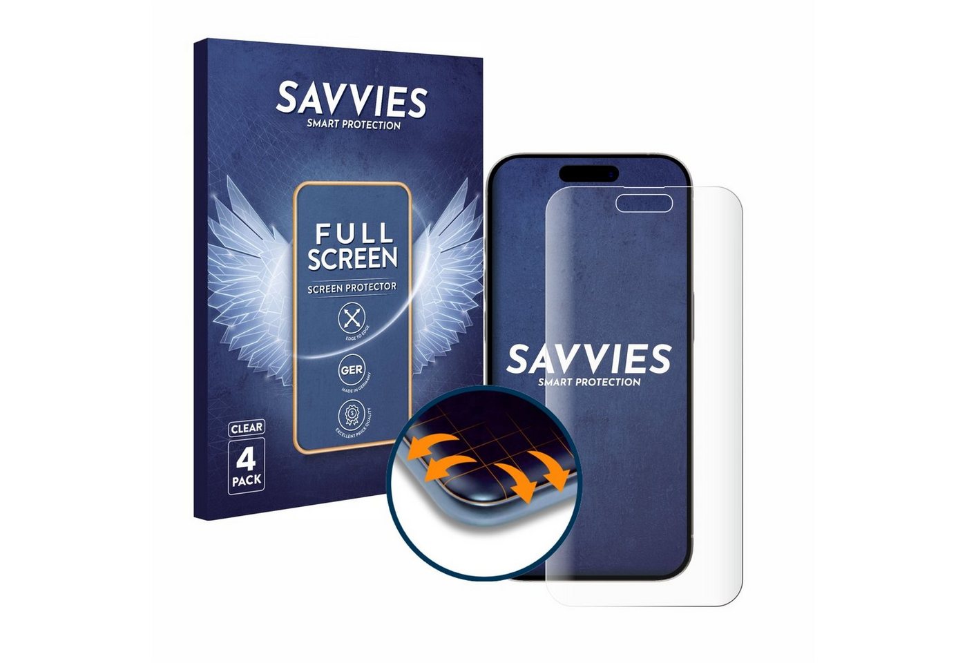 Savvies Displayschutzfolie Fullscreen Schutzfolie für Apple iPhone 15 Pro Max, 4 Stück, Displayschutz Folie Fullcover Klar Transparent Savvies Displayschutzfolie Fullscreen Schutzfolie für Apple iPhone 15 Pro Max, 4 Stück, Displayschutz Folie Fullcover Klar Transparent von Savvies
