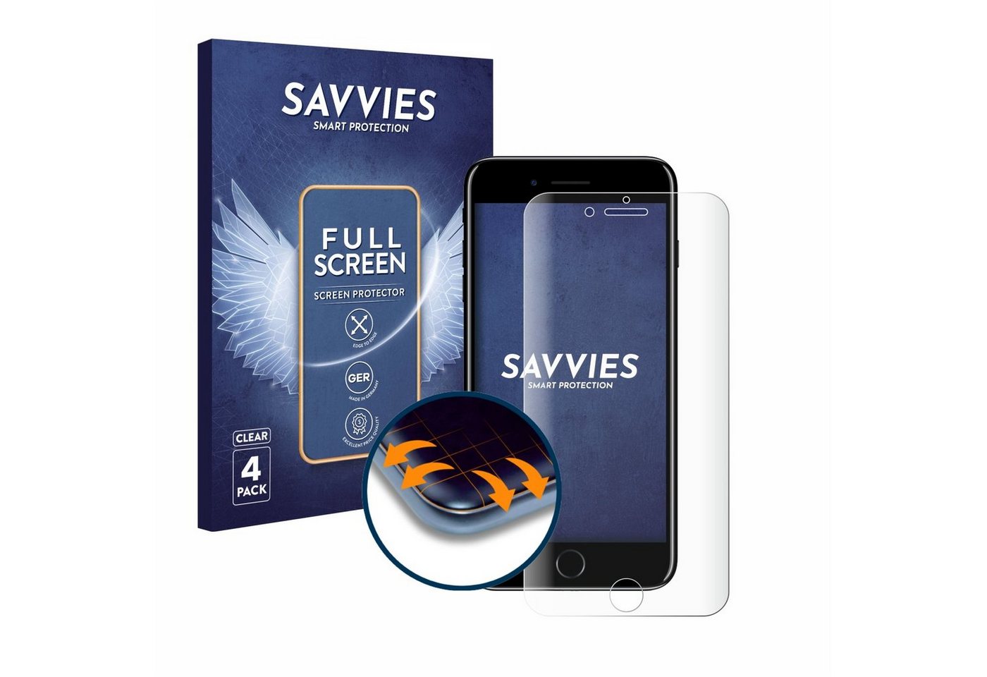 Savvies Displayschutzfolie Fullscreen Schutzfolie für Apple iPhone 7 Plus, 4 Stück, 4 Stück, Displayschutz Folie Fullcover Klar Transparent Savvies Displayschutzfolie Fullscreen Schutzfolie für Apple iPhone 7 Plus, 4 Stück, 4 Stück, Displayschutz Folie Fullcover Klar Transparent von Savvies
