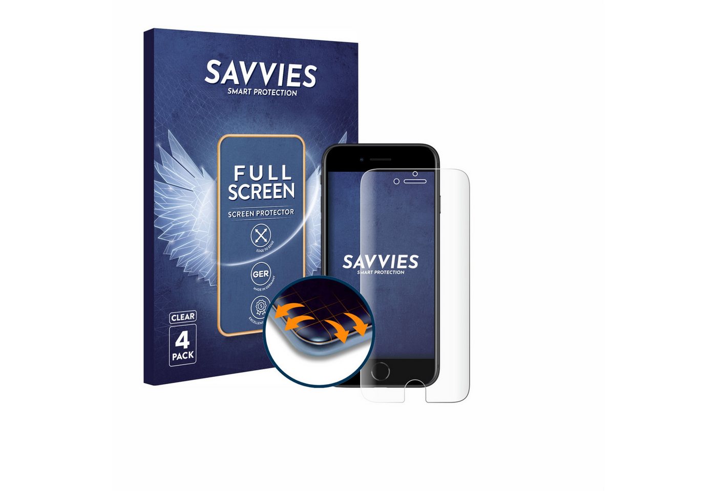 Savvies Full-Cover Schutzfolie für Apple iPhone SE 2 2020, Displayschutzfolie, 4 Stück, 3D Curved klar von Savvies