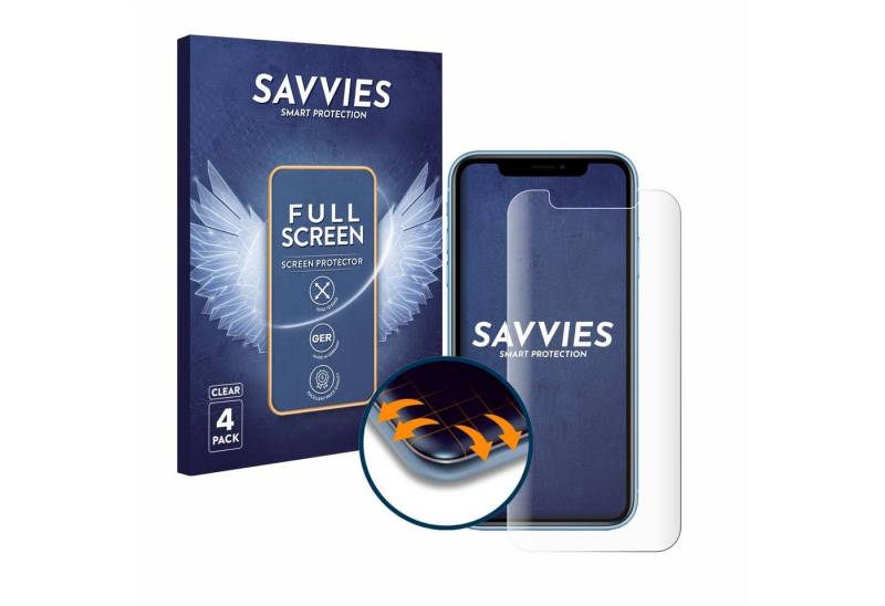 Savvies Displayschutzfolie Fullscreen Schutzfolie für Apple iPhone XR, 4 Stück, 4 Stück, Displayschutz Folie Fullcover Klar Transparent von Savvies