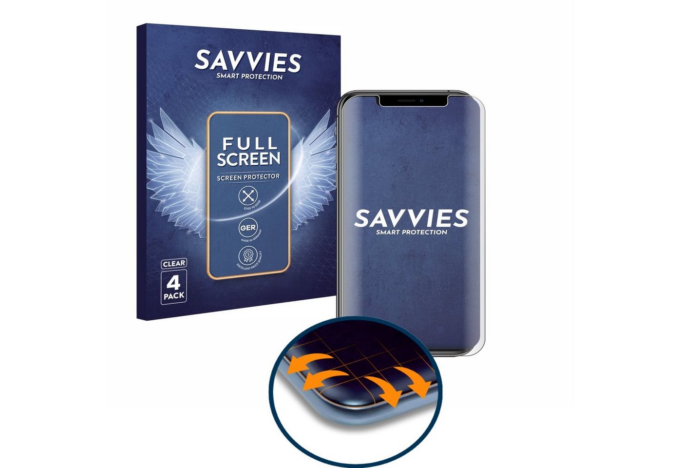Savvies Full-Cover Schutzfolie für Apple iPhone Xs, Displayschutzfolie, 4 Stück, 3D Curved klar von Savvies