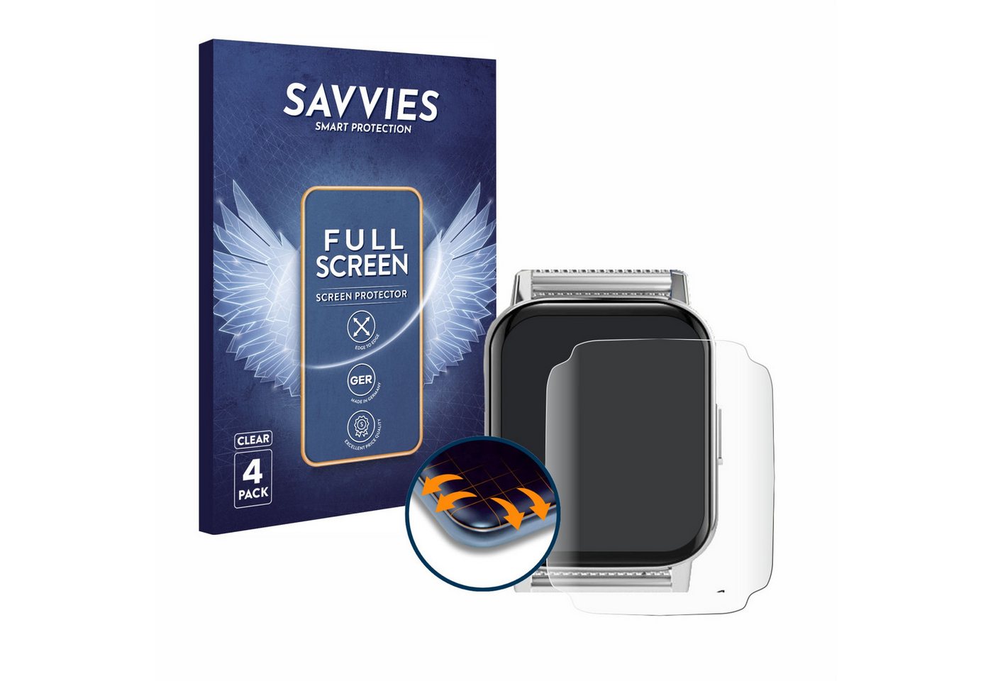 Savvies Full-Cover Schutzfolie für Banlvs Smartwatch 1.85, Displayschutzfolie, 4 Stück, 3D Curved klar" von Savvies