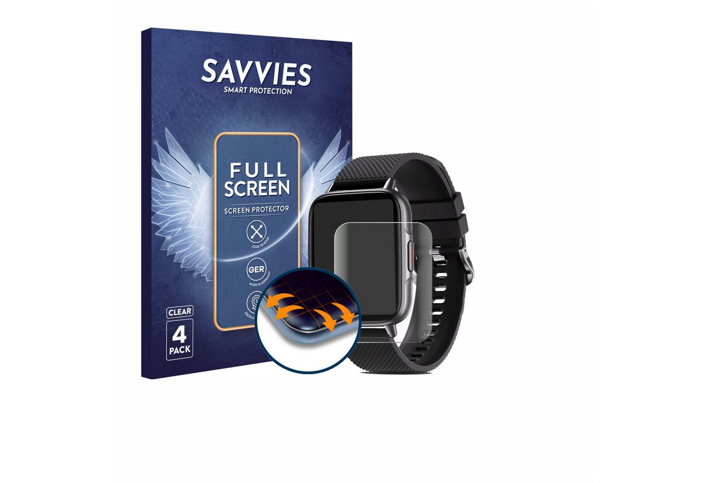 Savvies Full-Cover Schutzfolie für Bozlun 1.7 Smartwatch 2022, Displayschutzfolie, 4 Stück, 3D Curved klar" von Savvies