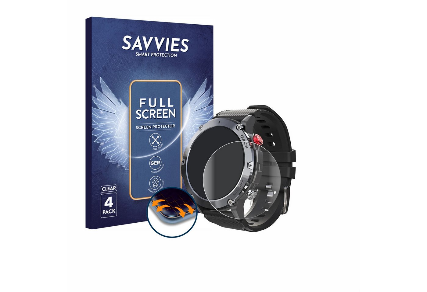 Savvies Full-Cover Schutzfolie für Darmowade Smartwatch 1.32, Displayschutzfolie, 4 Stück, 3D Curved klar" von Savvies
