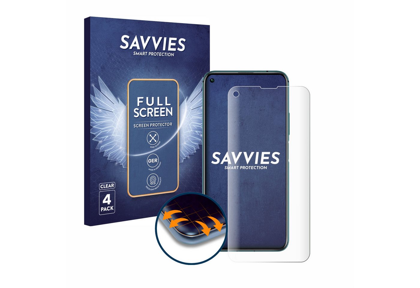 Savvies Full-Cover Schutzfolie für Honor 20 Pro, Displayschutzfolie, 4 Stück, 3D Curved klar von Savvies