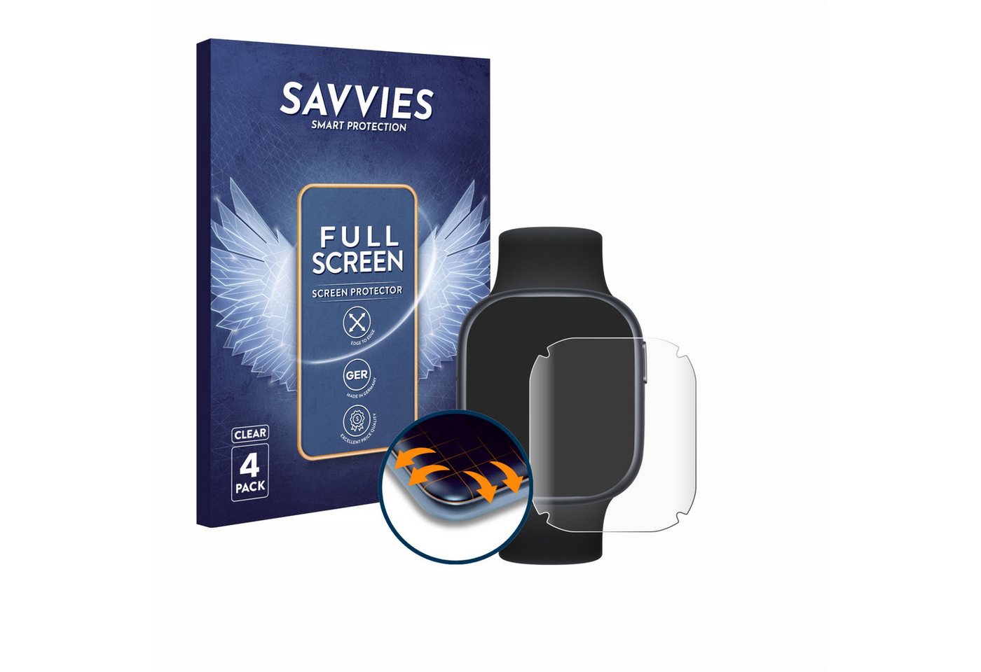 Savvies Full-Cover Schutzfolie für Honor Watch 4, Displayschutzfolie, 4 Stück, 3D Curved klar von Savvies