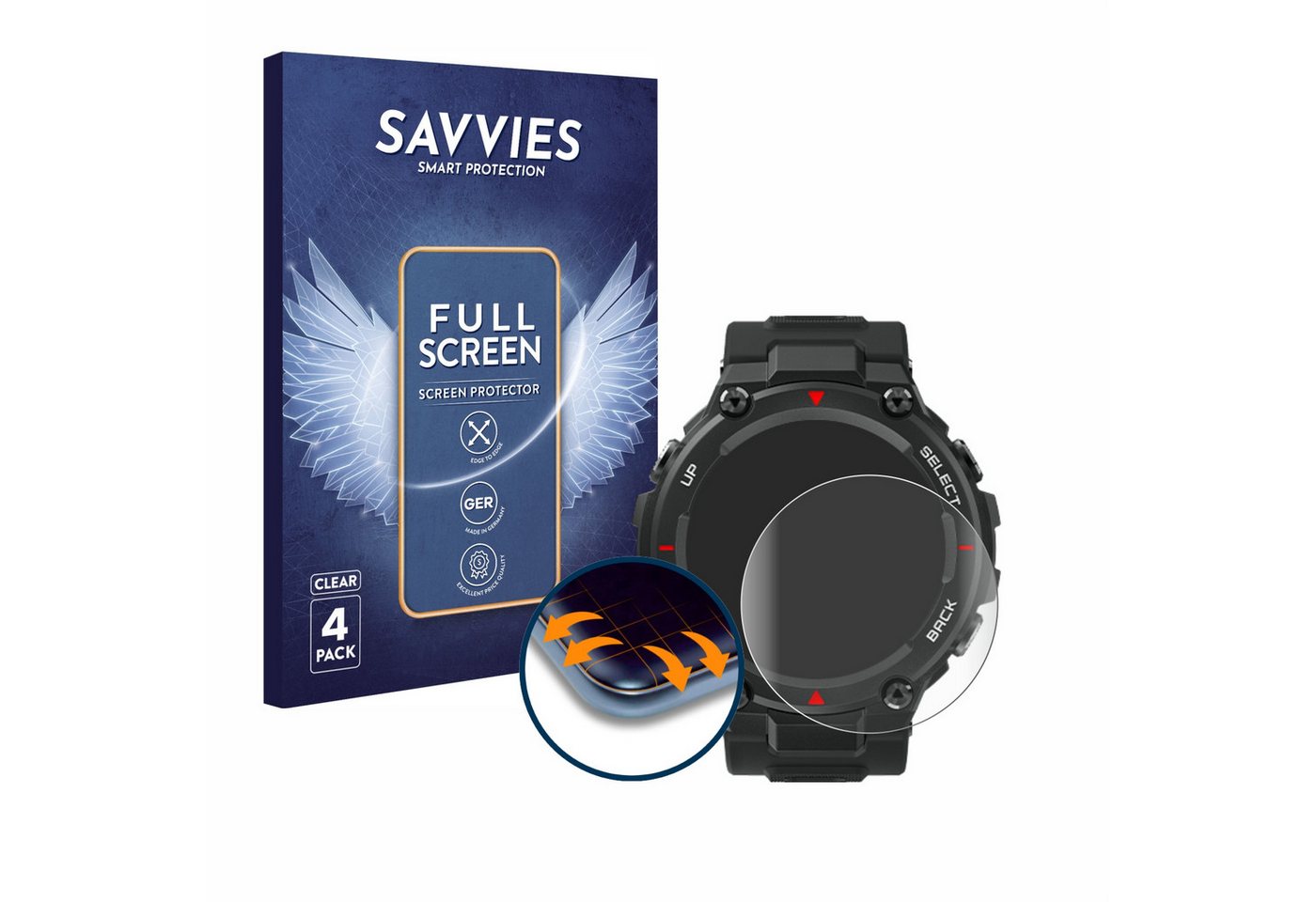 Savvies Full-Cover Schutzfolie für Huami Amazfit T-Rex, Displayschutzfolie, 4 Stück, 3D Curved klar von Savvies