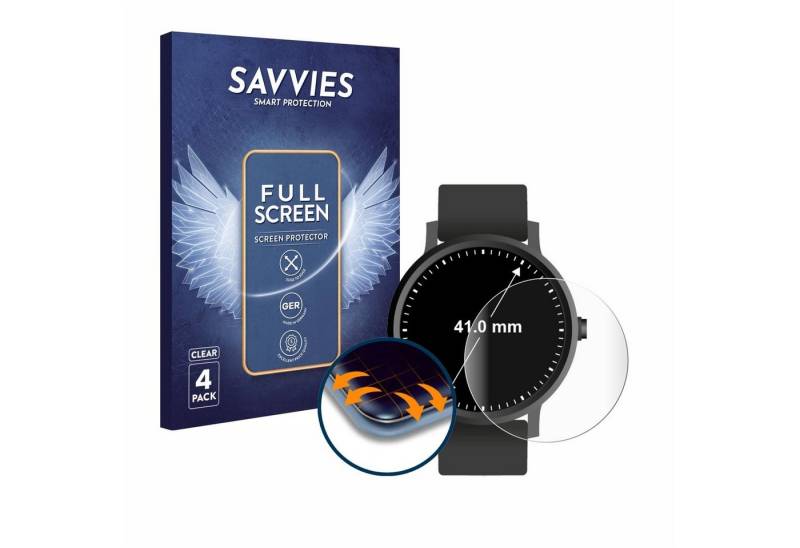 Savvies Full-Cover Schutzfolie für Kreisrunde Displays (41 mm), Displayschutzfolie, 4 Stück, 3D Curved klar von Savvies