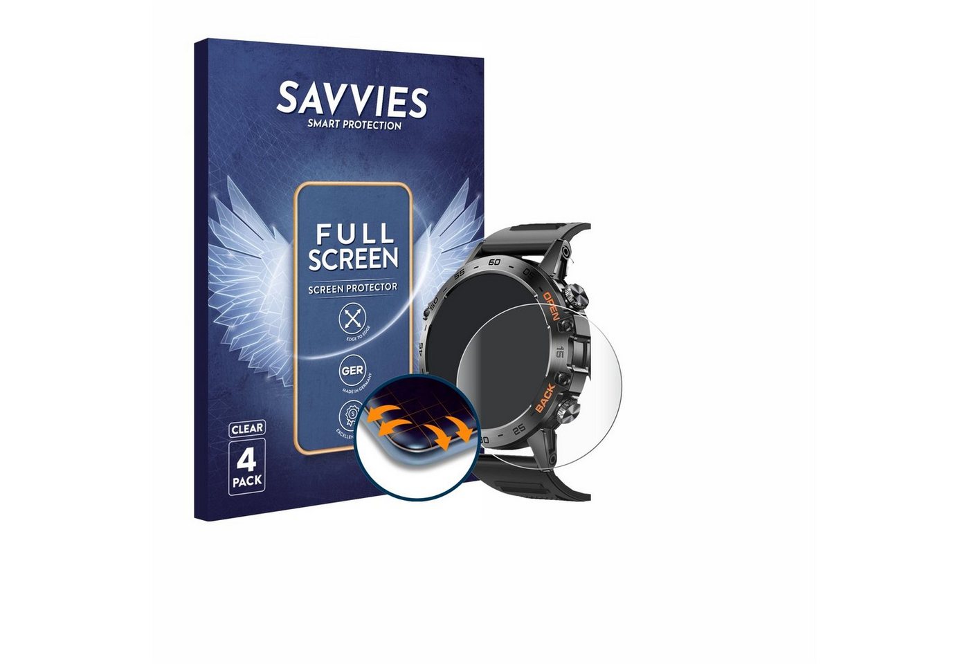 Savvies Full-Cover Schutzfolie für Lemfo Smartwatch 1.39, Displayschutzfolie, 4 Stück, 3D Curved klar" von Savvies