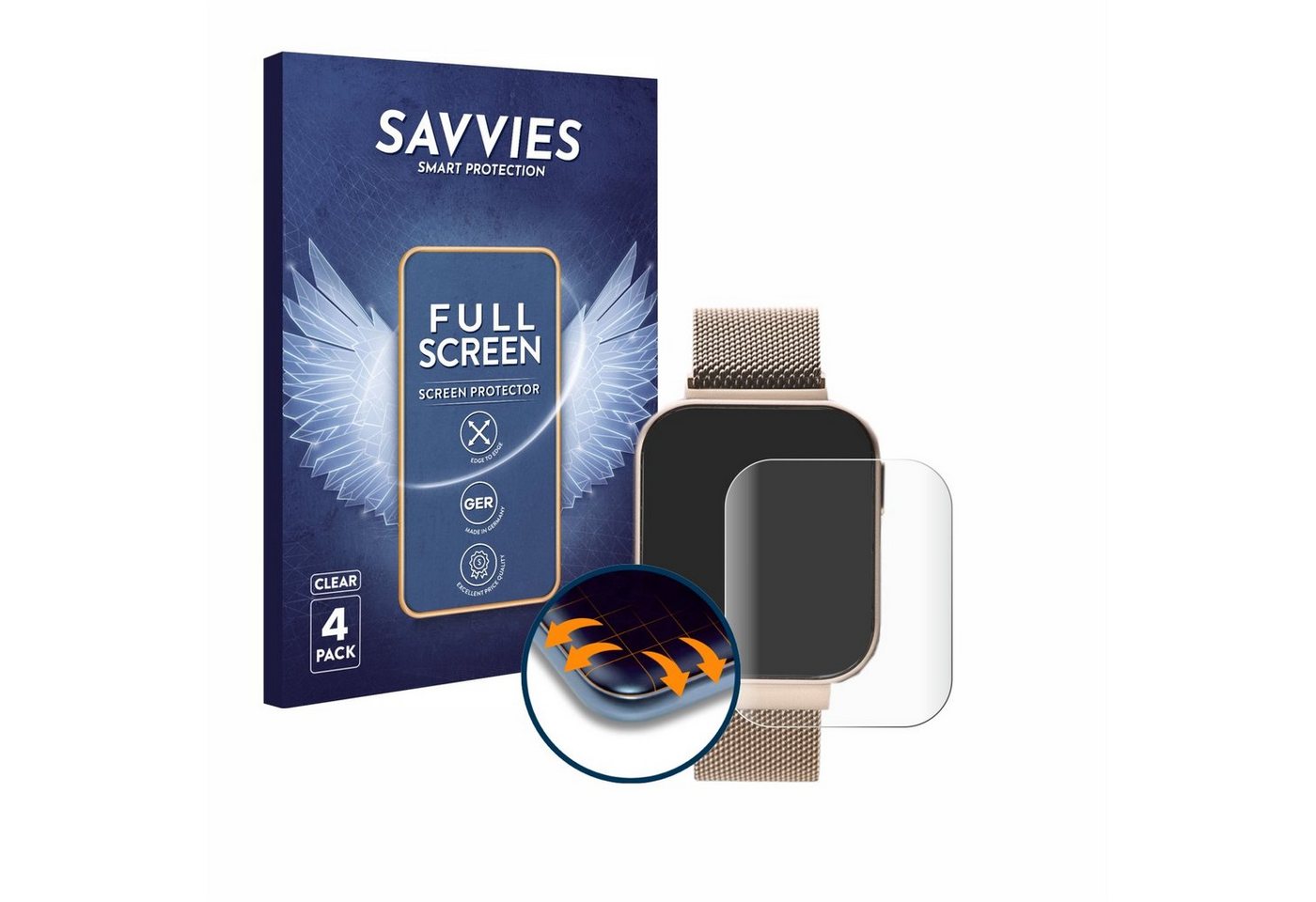 Savvies Full-Cover Schutzfolie für Liu Jo Smartwatch 1.4, Displayschutzfolie, 4 Stück, 3D Curved klar" von Savvies