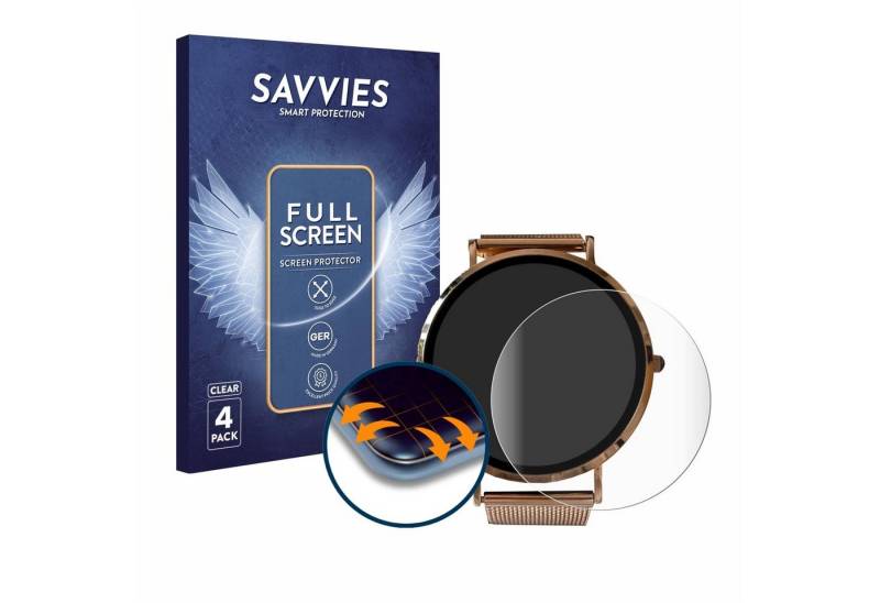 Savvies Full-Cover Schutzfolie für Micento California Smartwatch, Displayschutzfolie, 4 Stück, 3D Curved klar von Savvies