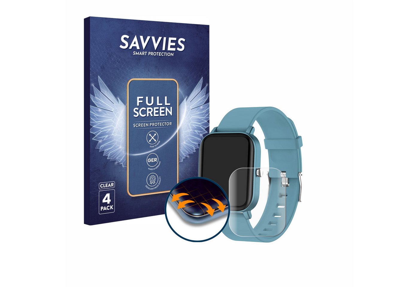 Savvies Full-Cover Schutzfolie für Pubu Smartwatch, Displayschutzfolie, 4 Stück, 3D Curved klar von Savvies