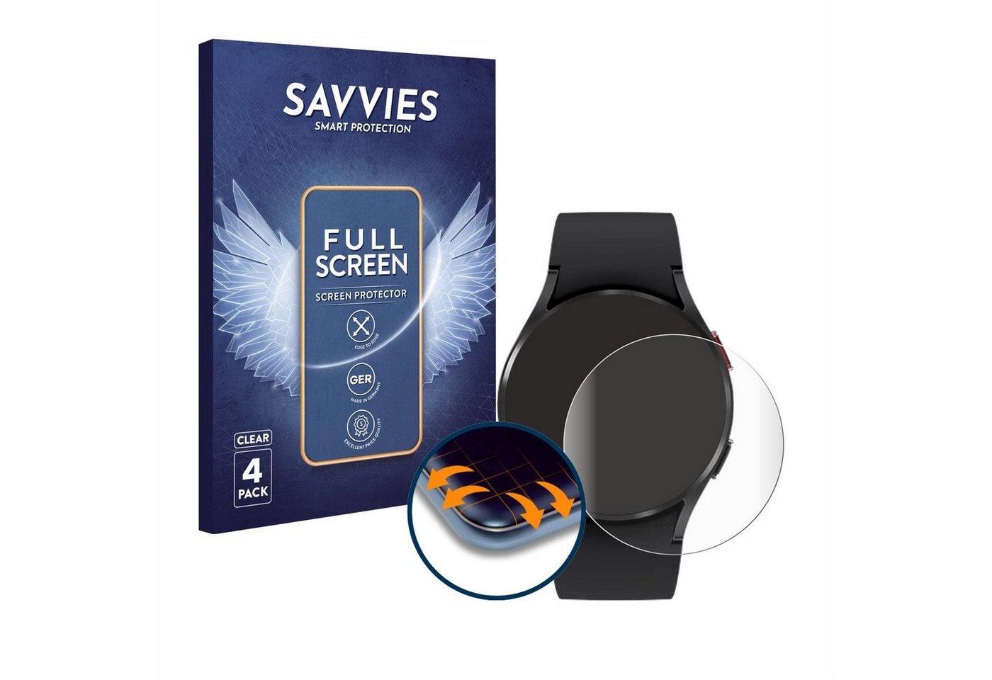 Savvies Full-Cover Schutzfolie für Samsung Galaxy Watch 4 (40mm), Displayschutzfolie, 4 Stück, 3D Curved klar von Savvies