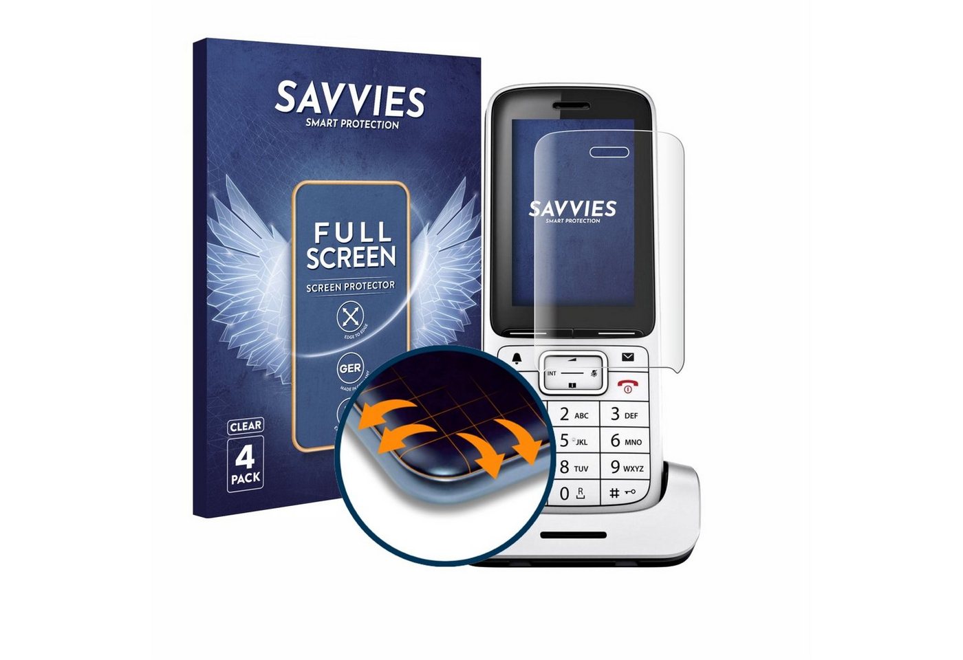 Savvies Full-Cover Schutzfolie für Siemens Gigaset SL450HX, Displayschutzfolie, 4 Stück, 3D Curved klar von Savvies