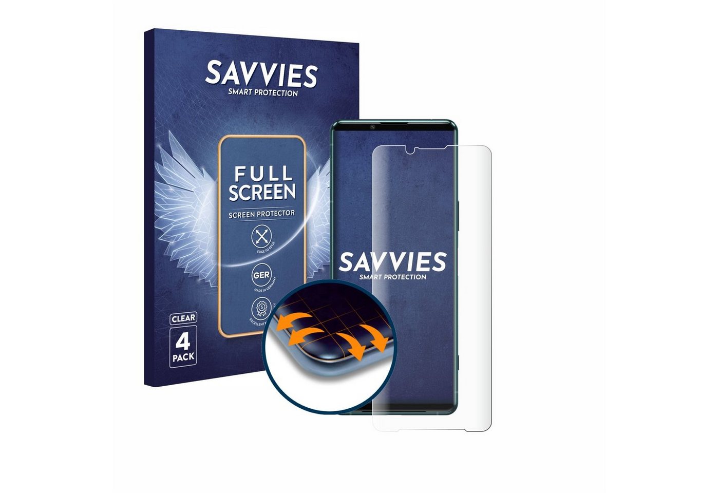 Savvies Full-Cover Schutzfolie für Sony Xperia 5 III, Displayschutzfolie, 4 Stück, 3D Curved klar von Savvies