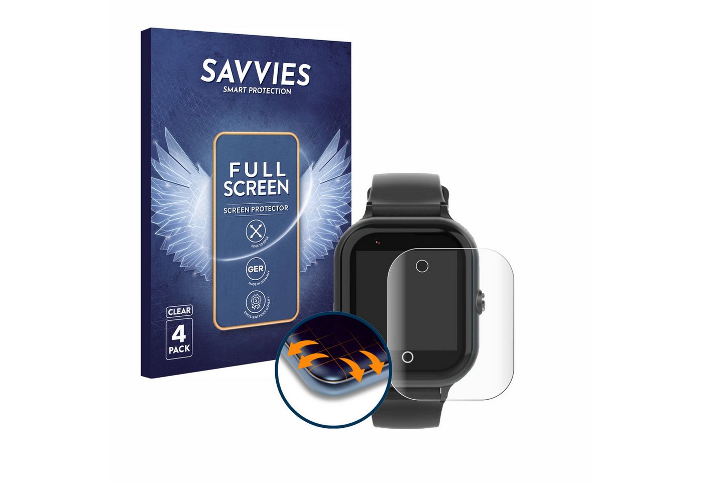 Savvies Full-Cover Schutzfolie für Ummati Quran Smartwatch (2024), Displayschutzfolie, 4 Stück, 3D Curved klar von Savvies
