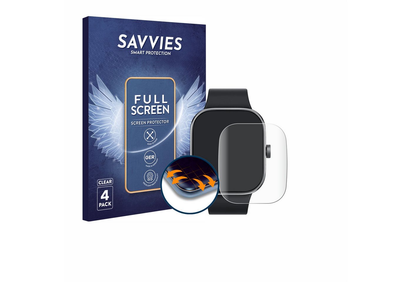 Savvies Full-Cover Schutzfolie für Xiaomi Redmi Watch 4, Displayschutzfolie, 4 Stück, 3D Curved klar von Savvies