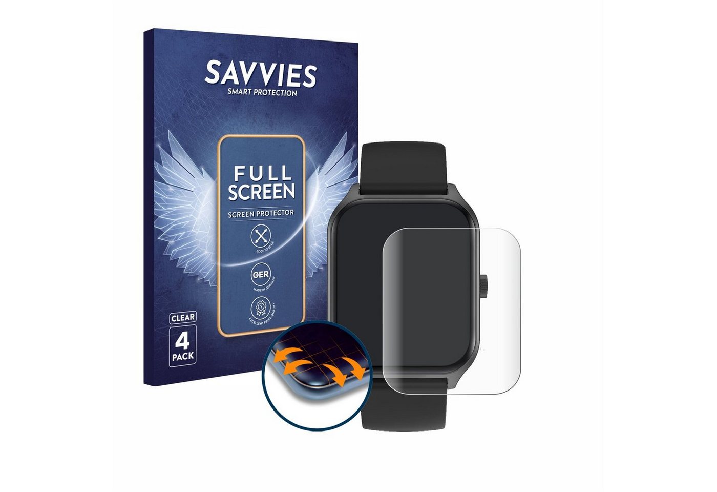 Savvies Full-Cover Schutzfolie für Yuede Smartwatch 1.96, Displayschutzfolie, 4 Stück, 3D Curved klar" von Savvies