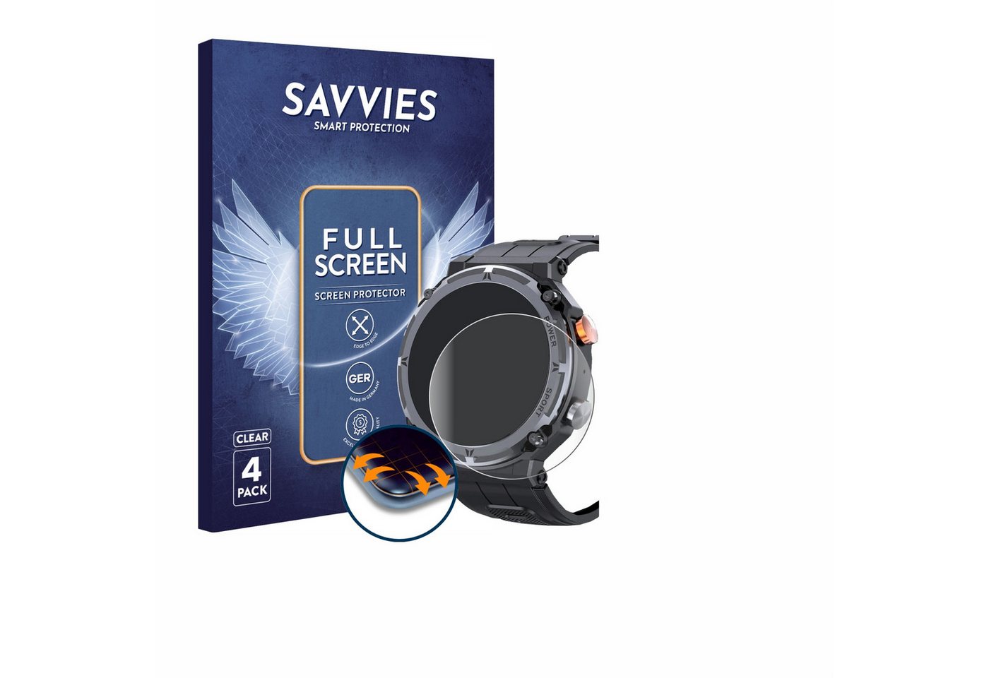 Savvies Full-Cover Schutzfolie für bedee Smartwatch 1.39, Displayschutzfolie, 4 Stück, 3D Curved klar" von Savvies