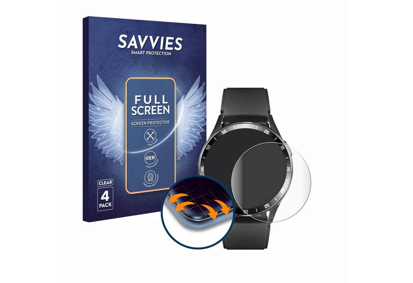 Savvies Full-Cover Schutzfolie für usogood Smartwatch 1.39, Displayschutzfolie, 4 Stück, 3D Curved klar" von Savvies