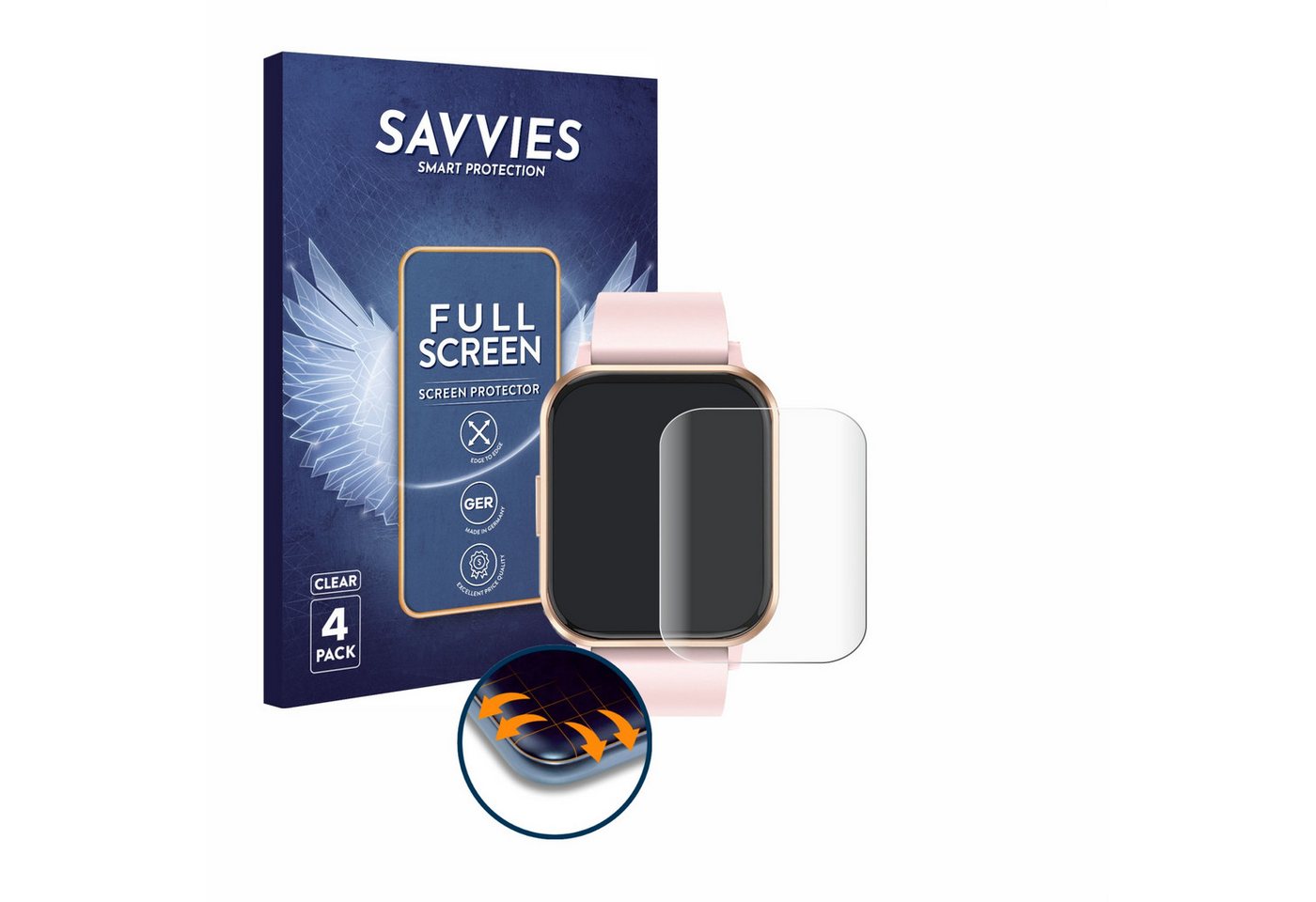 Savvies Full-Cover Schutzfolie für walkbee Smartwatch 1.83, Displayschutzfolie, 4 Stück, 3D Curved klar" von Savvies