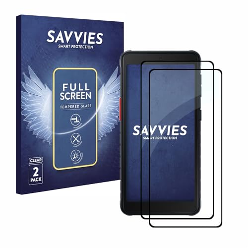 Savvies Full-Cover Schutzglas für Samsung Galaxy Xcover 5 (2 Stück) Full Screen Echtglas, 9H Härte, Schwarz von Savvies