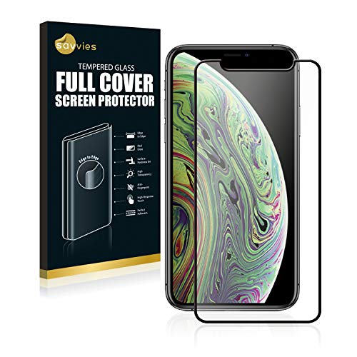 Savvies Full Cover Schutzglas kompatibel mit Apple iPhone Xs - Full Screen Echtglas Panzerglasfolie, 9H Härte, Schwarz Savvies Full Cover Schutzglas kompatibel mit Apple iPhone Xs - Full Screen Echtglas Panzerglasfolie, 9H Härte, Schwarz von Savvies