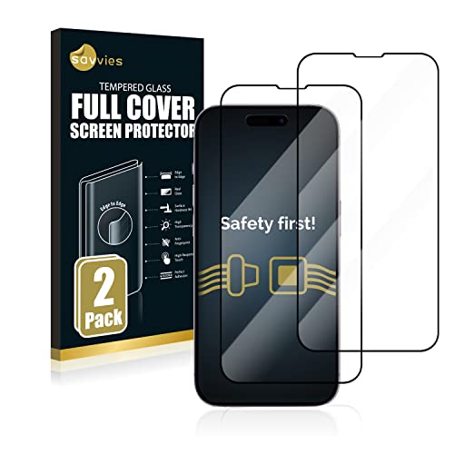 Savvies Full-Cover Schutzglas kompatibel mit iPhone 14 Pro (2 Stück) Full Screen Echtglas Panzerfolie, 9H Härte, Schwarz von Savvies