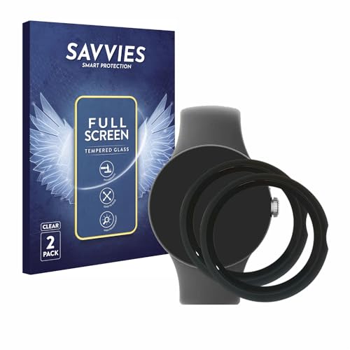 Savvies Hülle Schutzglas kompatibel mit Google Pixel Watch/Watch 2 Case [Full Cover Displayschutz] Schutzhülle (2 Stück) - Rundumschutz, von Savvies