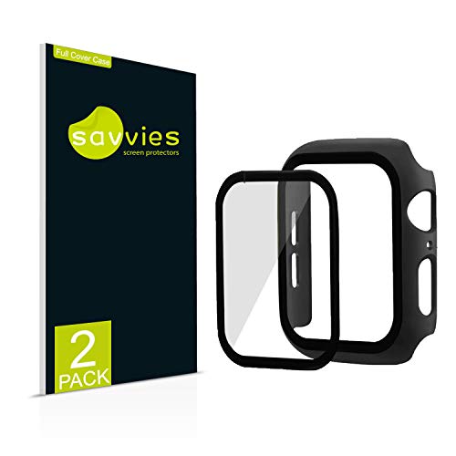 Savvies Hülle mit Schutzglas kompatibel mit Apple Watch SE (44 mm) Case [Full Cover Displayschutz] Schutzhülle (2 Stück) - [Rundumschutz] von Savvies