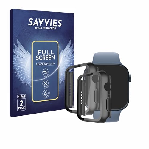 Savvies Hülle mit Schutzglas kompatibel mit Apple Watch Series 8 / Series 9 (45 mm) Case [Full Cover Displayschutz] Schutzhülle (2 Stück) - von Savvies