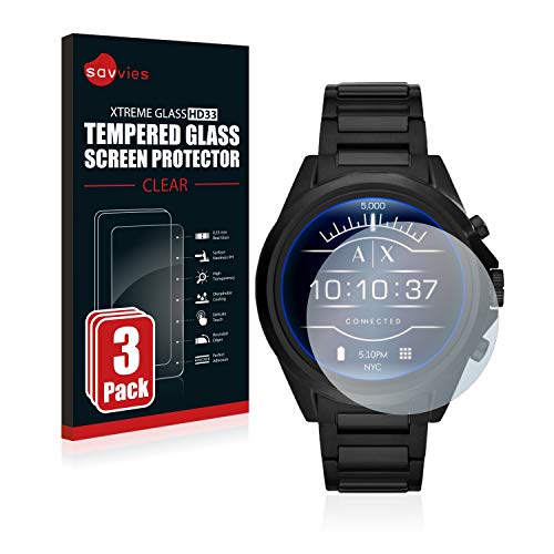 Savvies Panzer Schutz Glas für Emporio Armani Exchange Smartwatch AXT2002 (3 Stück) 9H Hartglas, Anti-Fingerprint, Displayschutz von Savvies