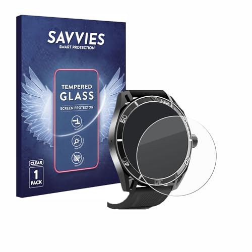 Savvies Panzer Schutz Glas für Yuede Smartwatch 1.43" (rund) 9H Hartglas, Anti-Fingerprint, Displayschutz von Savvies