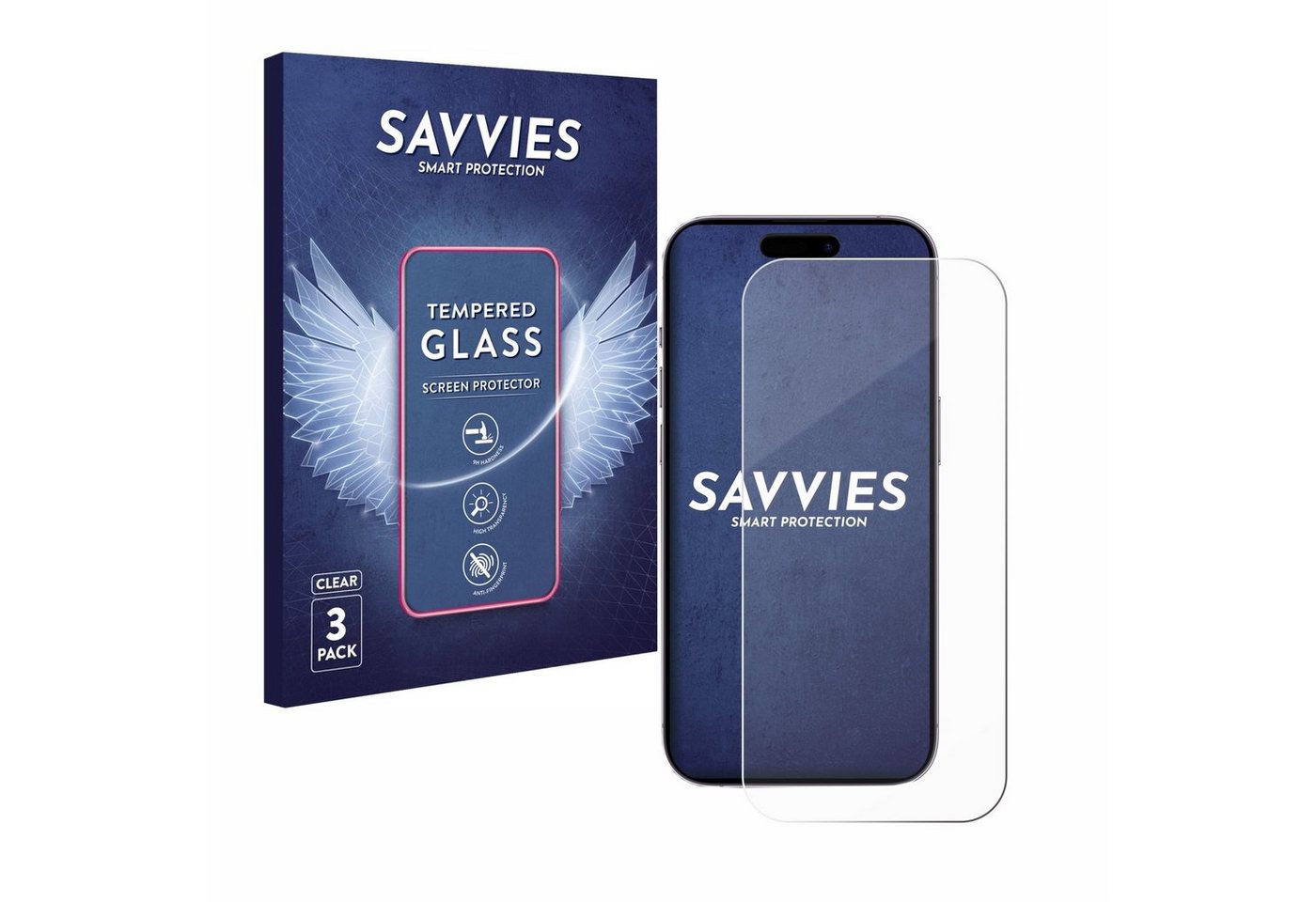 Savvies Panzerglas für Apple iPhone 14 Pro, Displayschutzglas, 3 Stück, Schutzglas Echtglas 9H Härte klar Anti-Fingerprint von Savvies