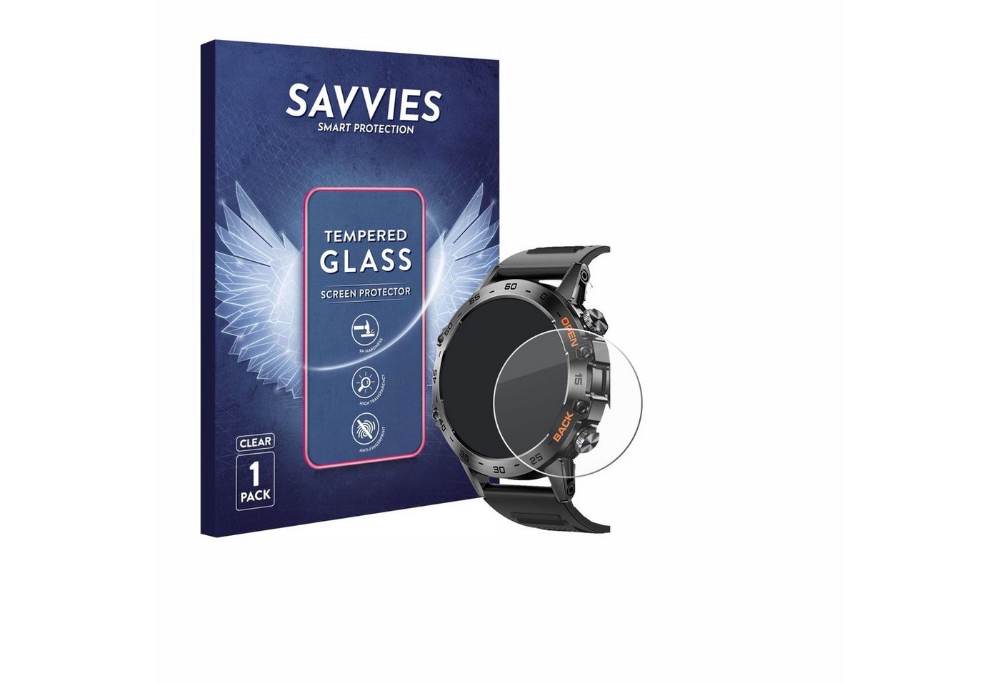 Savvies Panzerglas für Lemfo Smartwatch 1.39, Displayschutzglas, Schutzglas Echtglas 9H Härte klar Anti-Fingerprint" von Savvies